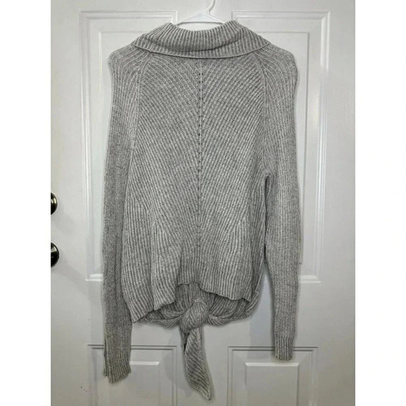 MOTH ANTHROPOLOGIE Tie Front Turtleneck Cashmere Cotton Blend Gray Sweater Small - Picture 3 of 8
